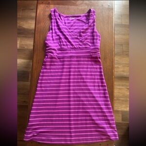 Eddie Bauer Fit & Flare Dress Women  Purple Striped Sleeveless V-Neck